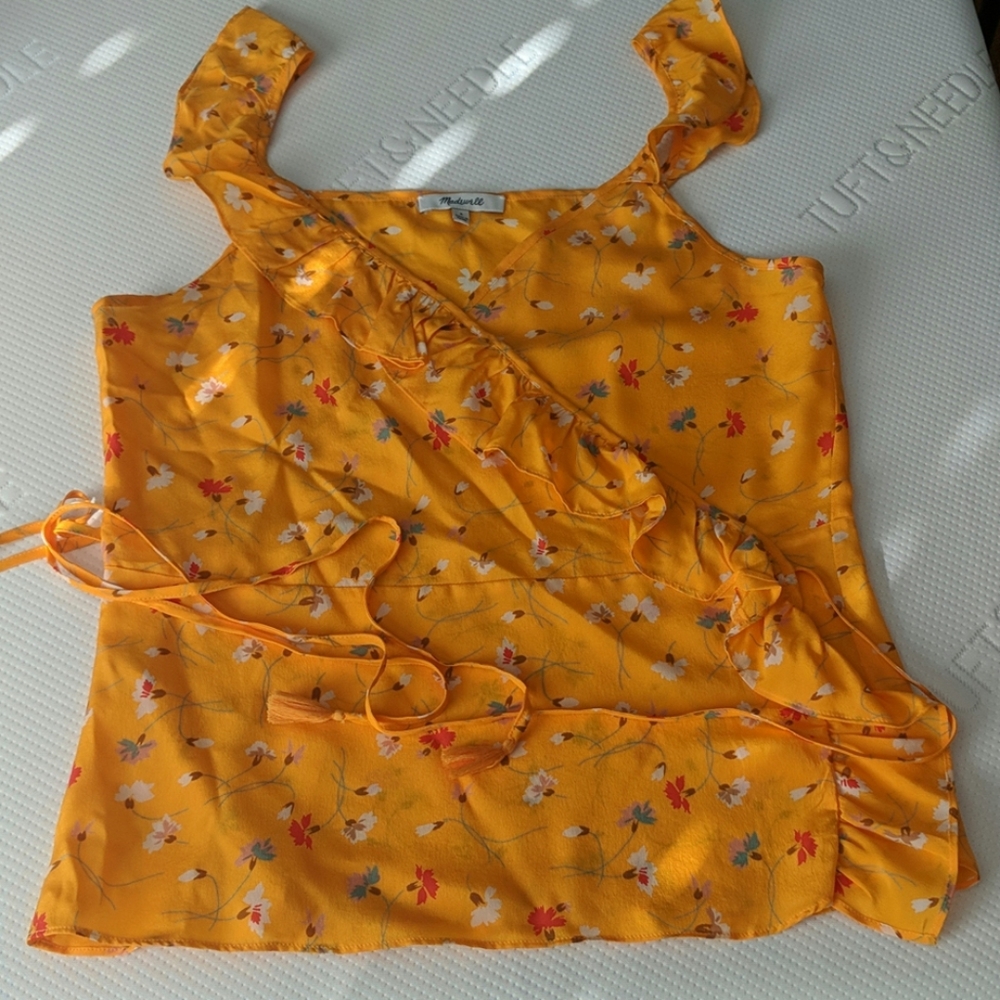 Madewell yellow floral wrap top